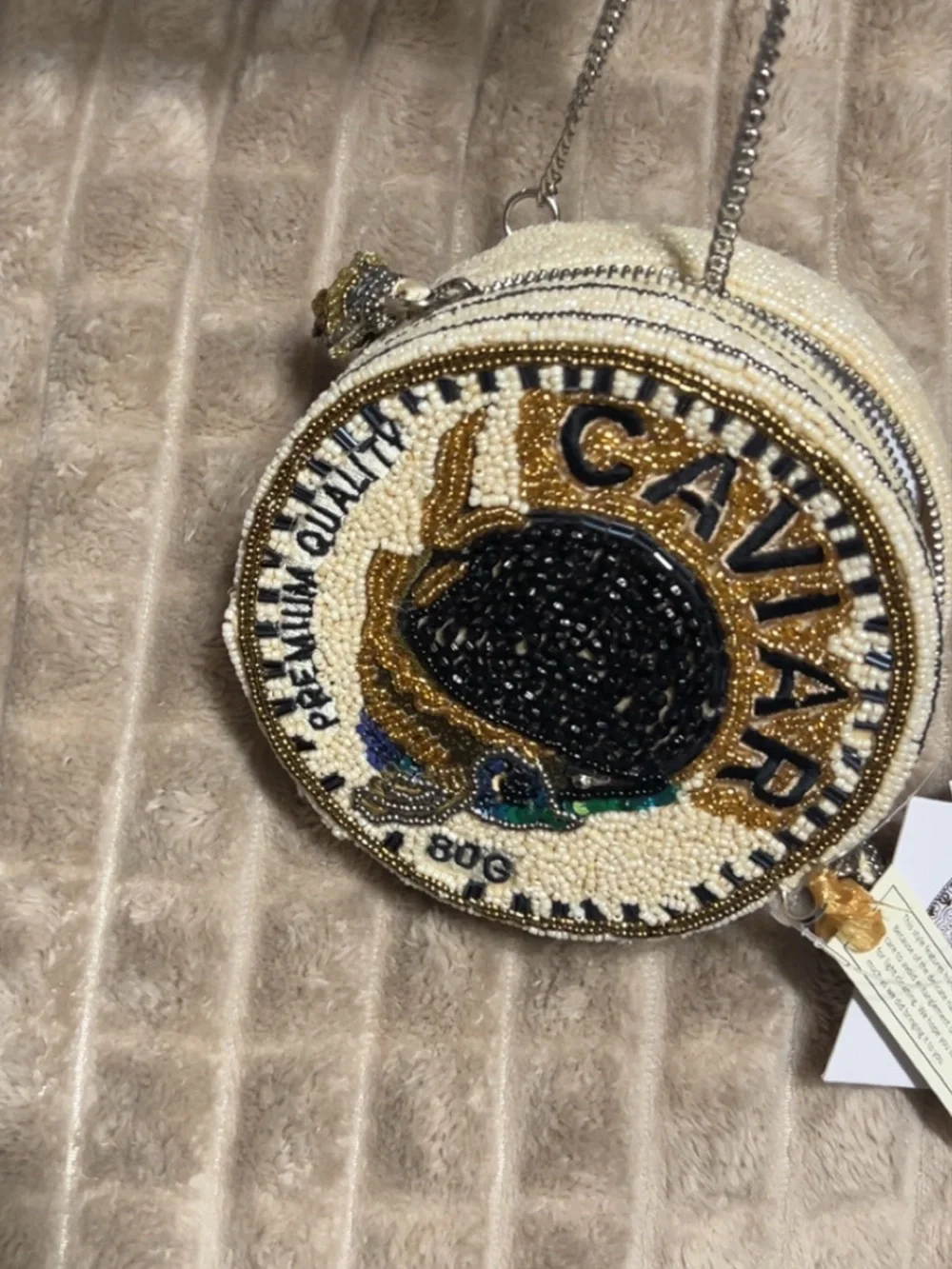 NWT from India to you - Beaded Caviar Novelty bag with gold chain strap